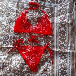 Lingery red with flowers pattern